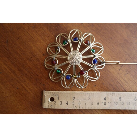 Vintage Gold Tone Ponytail Cage Barette Hair Clip Slide Pin Metal Large 4" Dia. - Picture 2 of 10